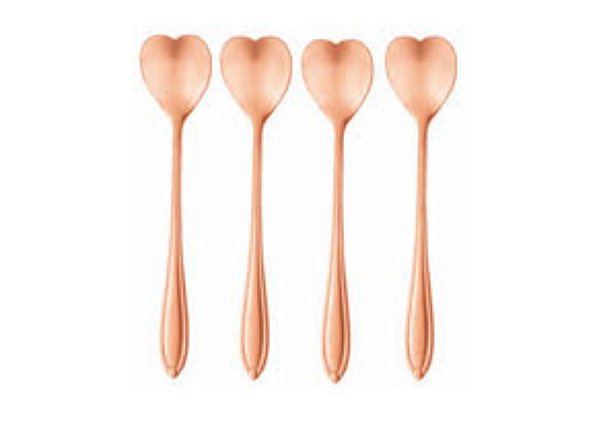 Cj 4 Colheres Aço Inox P/ Chá Heart Rose