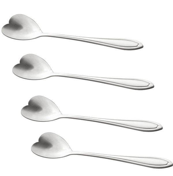 Cj 4 Colheres Aço Inox P/ Chá Heart Prateado