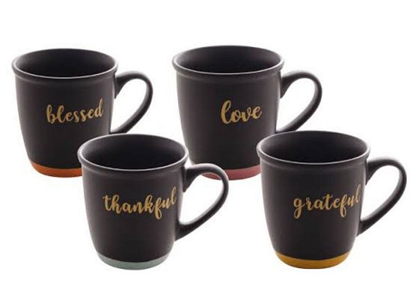 Cj 4 Canecas Cerâmica Preto Matt 240ml - Bon Gourmet