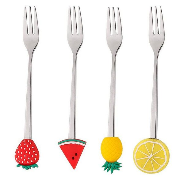 Cj 4 Garfos Aço Inox P/ Aperitivo Fruit Prateado