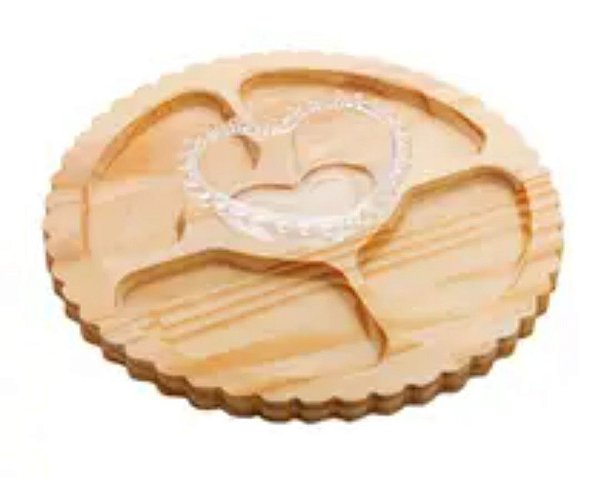 Petisqueira Madeira Pinus C/ Bowl Coração Cristal