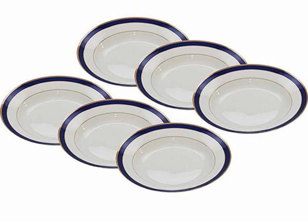 Cj 6 Pratos Fundo Alto Relevo Cobalt Gold - Wolff