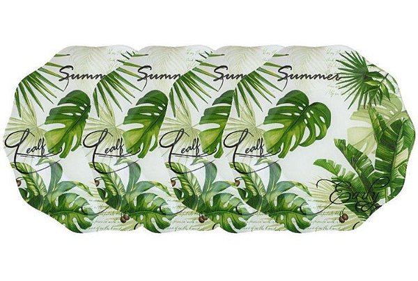 Cj 4 Pratos de Vidro Leaves Verde 25cm - Bon Gourmet