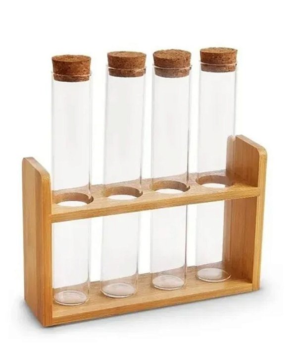 Porta Temperos Bambu e Tampa de Cortiça 4 Tubos - Yoi