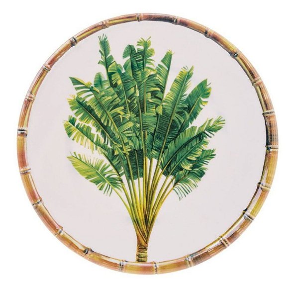 Prato Raso Melamina Palm Tree Branco 27cm - Lyor