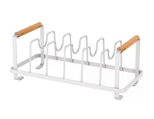 Organizador de Pratos Aramado 12,2x13,5x30cm Com Suporte de Madeira Branco