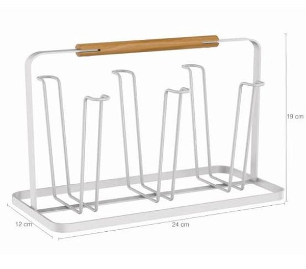 Porta Copos Aramado 19,1x13,6x24cm Com Suporte de Madeira Branco.