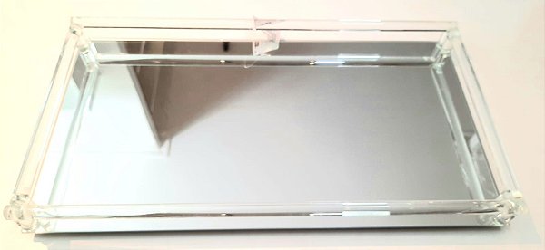 Bandeja Decorativa Espelho com Vidro 4x33x20cm.