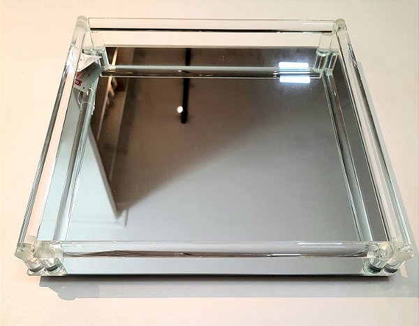 Bandeja Decorativa Espelho com Vidro 4x30x30cm.