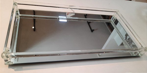 Bandeja Decorativa Espelho com Vidro 4x45x25cm.