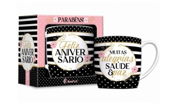 Caneca Porcelana Urban Feliz Aniversário - 360ml