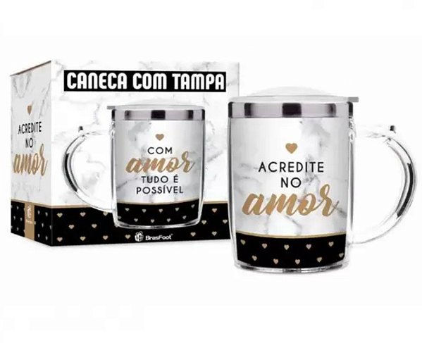 Caneca Plástica Inox Térmica Acredite No Amor - 450ml