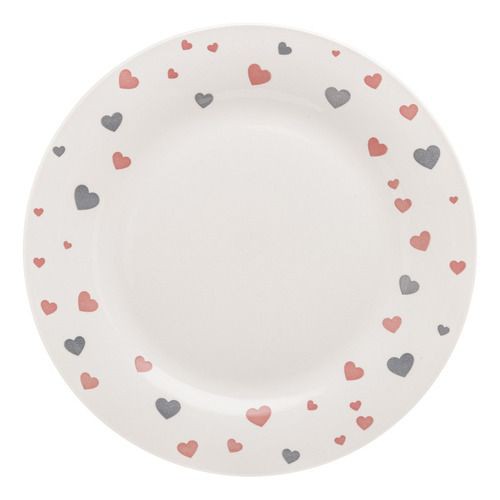 Prato Raso Cerâmica Heart Cinza e Rosa 26,5cm - Lyor