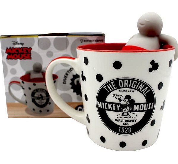 Caneca Com Infusor Mickey Poá Oficial - 350ml