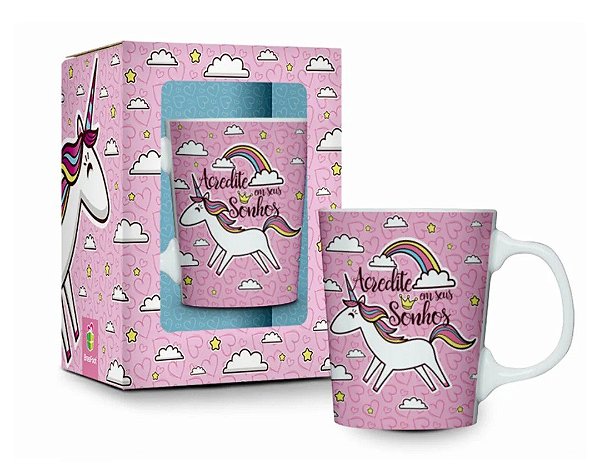 Caneca Porcelana Premium Unicórnio Acredite - 280ml
