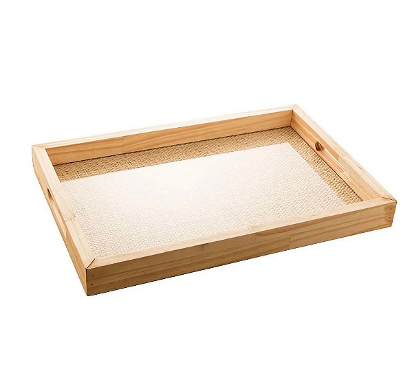 Bandeja Madeira c/ Sisal Pinus 38x24x4cm - Woodart