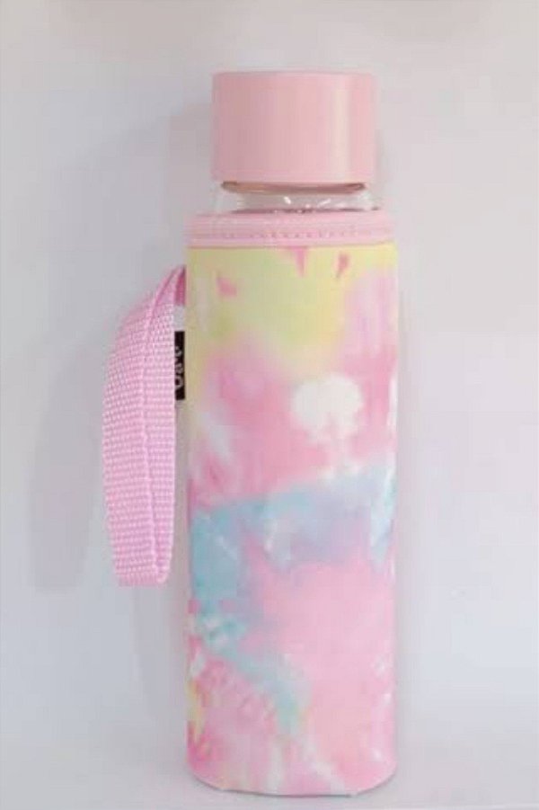 Garrafa Vidro Com Luva Tie Dye Rosa