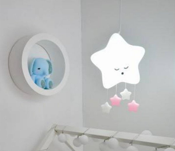 Luminária Pendente Estrela Branca Com Rosa