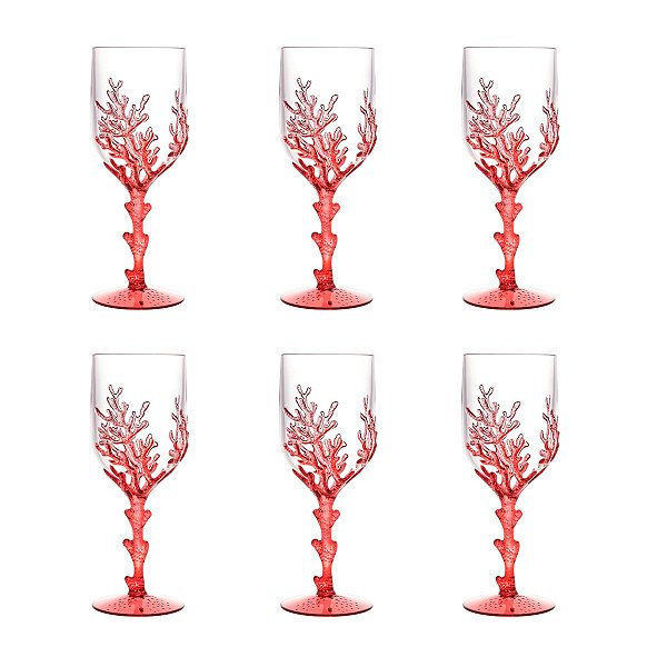 Cj 6 Taças Acrílico Coral Vermelha 450ml - Bon Gourmet
