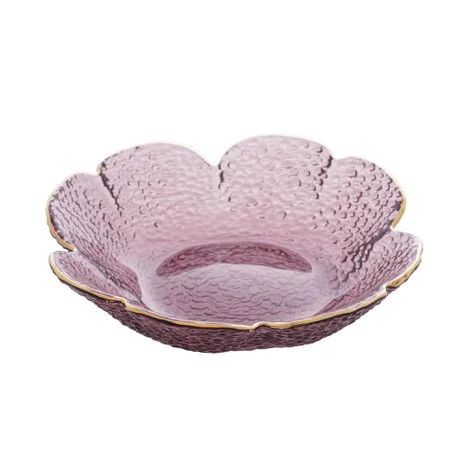 Bowl de Cristal de Chumbo Martelado c/ Borda Dourada Taj Flor Rosa 14,5x13,5cm - Wolff