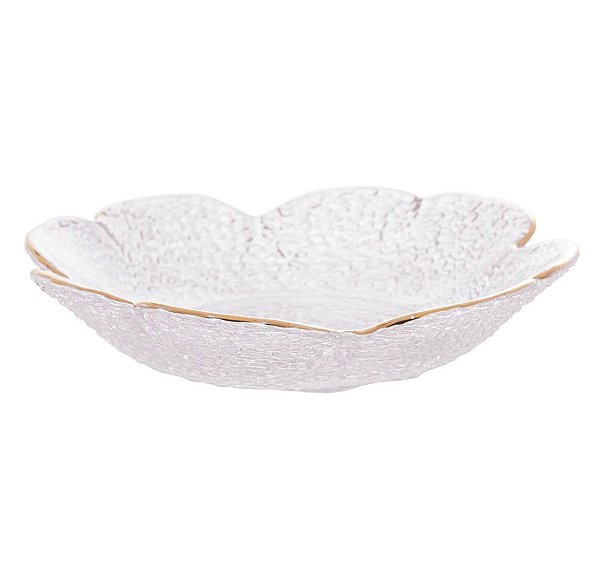 Bowl de Cristal de Chumbo Martelado c/ Borda Dourada Taj Flor 14,5x13,5cm - Wolff