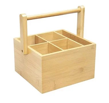 Kit Porta Talheres Bambu + Cj 4 Colheres Inox p/ Chá Flower