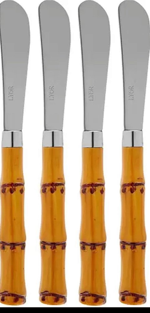 Cj 4 Espátulas De Aço Inox C/ Cabo de Plástico Bambu Natural Luxo 16cm