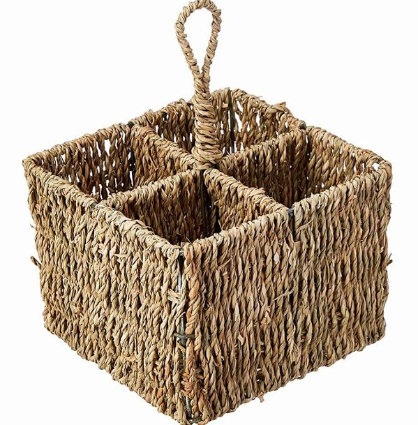 Porta Talher Quadrado Fibra Natural 15,5x25x33cm