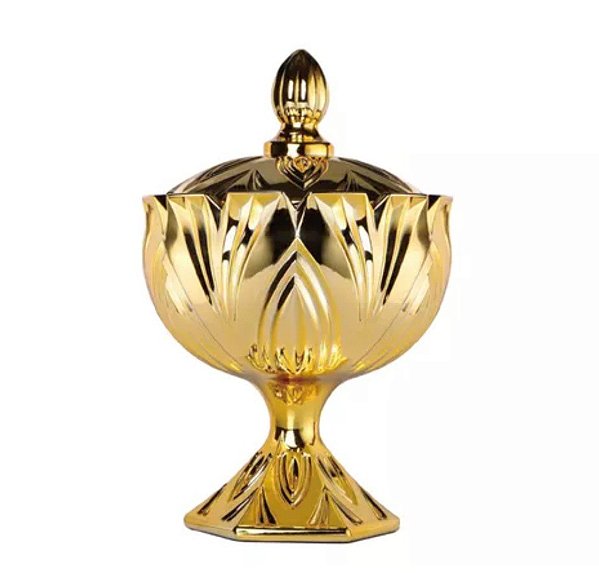 Potiche Decorativo Cristal C/ Tampa Spear Dourado Metalico 9x14cm - Wolff