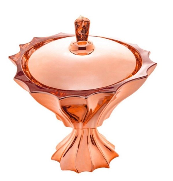 Potiche Decorativo Cristal C/ Pé e Tampa Paradise Rose Metálico 22x24cm - Wolff
