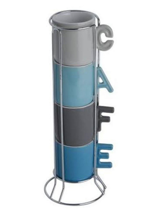 Cj 4 Xícaras Café Porcelana C/ Suporte Letters 70ml