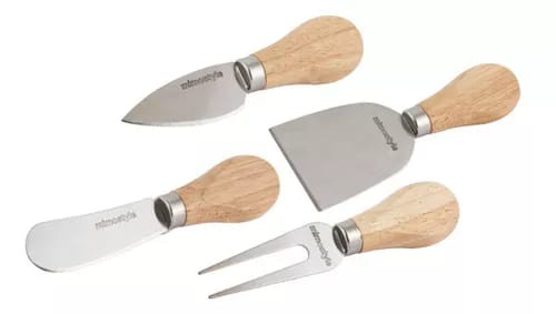 Jogo Para Queijo Inox C/ Cabo de Madeira 4 Pçs - Mimo Style