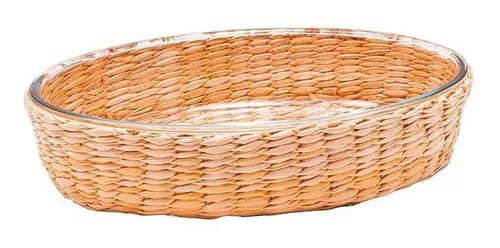 Travessa Oval Vidro Com Rattan 2400ML - Mimo Style