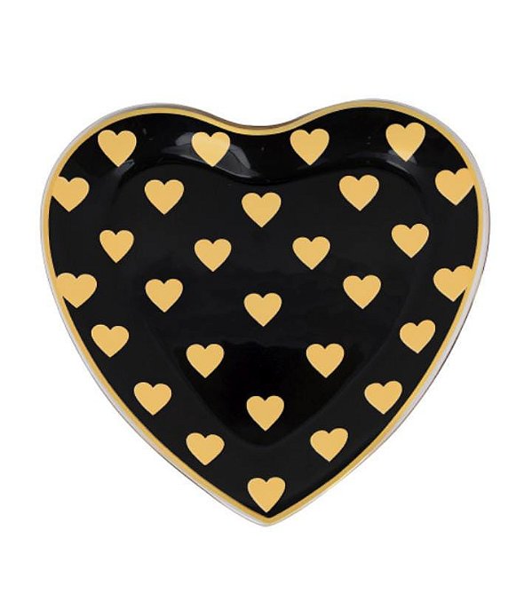 Dupla Prato em Formato de Coração Estampado Pequeno Vidro 18x17cm