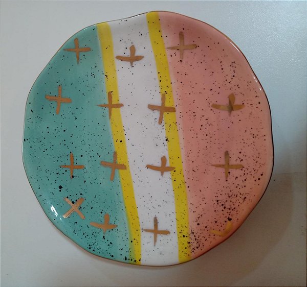Prato Sobremesa Cerâmica Colorido 16cm