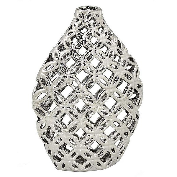 Vaso Decorativo Cerâmica Prata 28x19,5cm - Mabruk