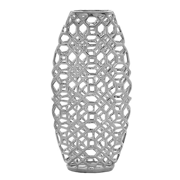 Vaso Decorativo Cerâmica Prata Atena 22x9X46cm - Mabruk