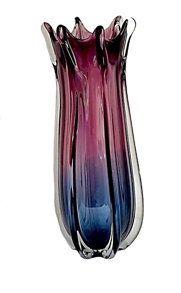Vaso Decorativo Murano Azul e Lilás 39cm - Mabruk