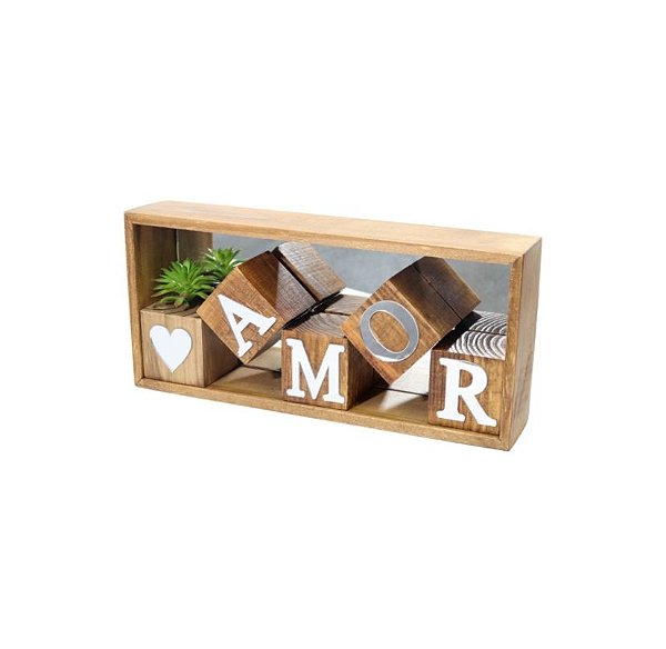 Nicho Cubos Coração Amor Espelhado Pinus Luxo
