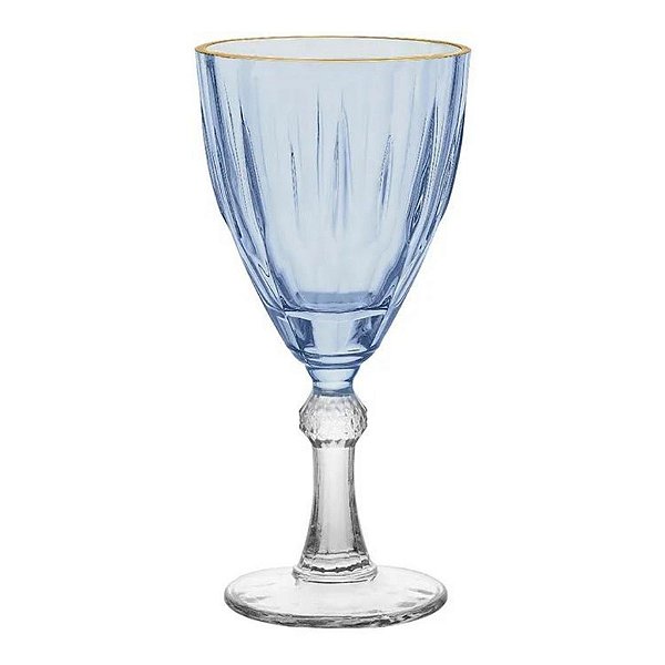 Jogo de 6 Taças c/ Borda Dourada Dominic Azul 275ml - Haüskraft