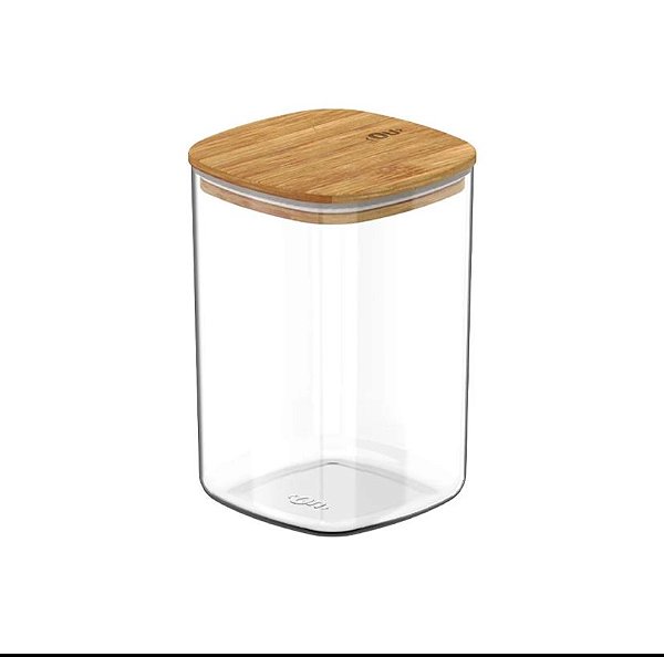 Pote Hermético Com Tampa de Bambu Quadrado Médio 1L Keep Ou Transparente