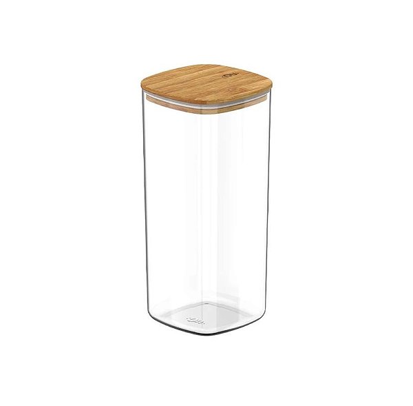 Pote Hermético Com Tampa de Bambu Quadrado 1,5L Keep Ou Transparente
