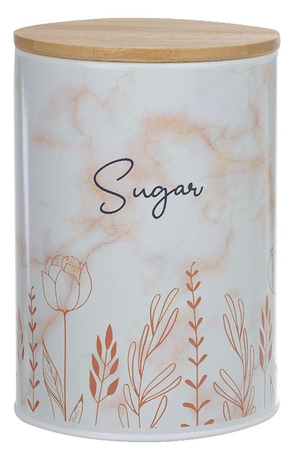 Pote Mantimento Metal 16cm Sugar Floral c/ Tampa Bambu