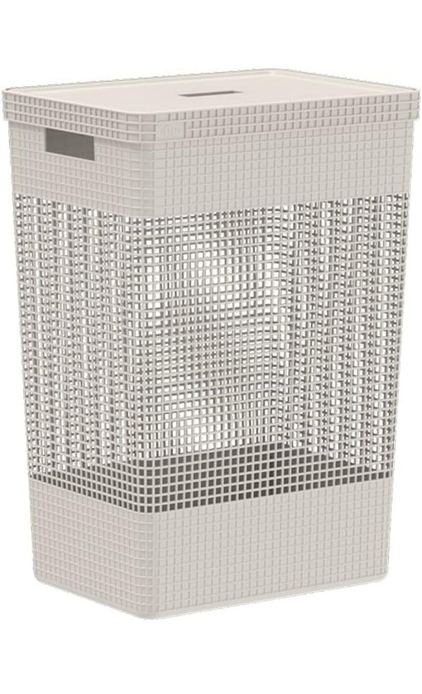 Cesto de Roupa Suja Tampa Grid 49L Organizador Área Serviço Cor:Branco Oceano