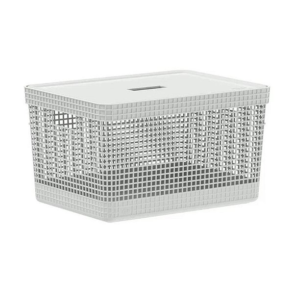 Cesto Caixa Organizadora 20L Grid Com Tampa Branco Oceano