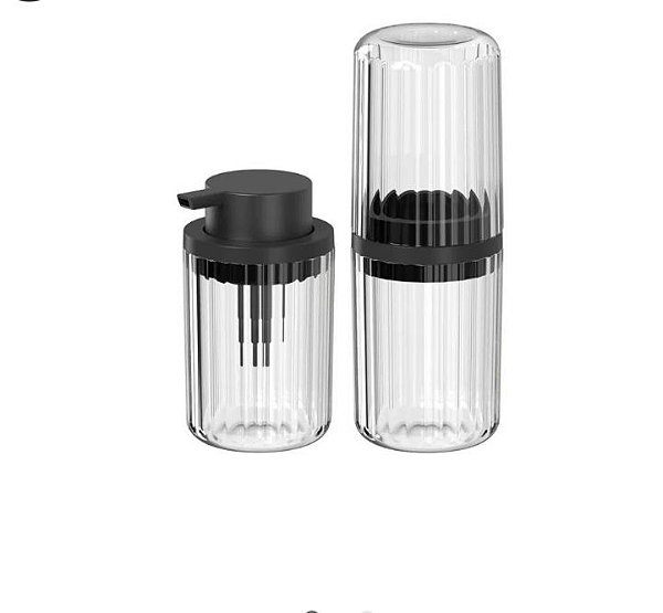 Kit Porta Escova de Dente + Porta Sabonete Líquido Groove Classic - Natural