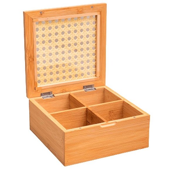 Caixa para Chá de Bambu e Palha 4 Divisórias