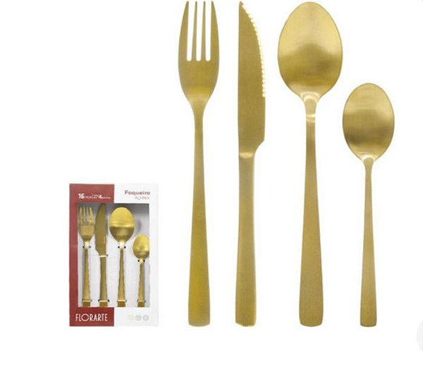 Faqueiro Aço Inox 16 Peças Champagne Fosco