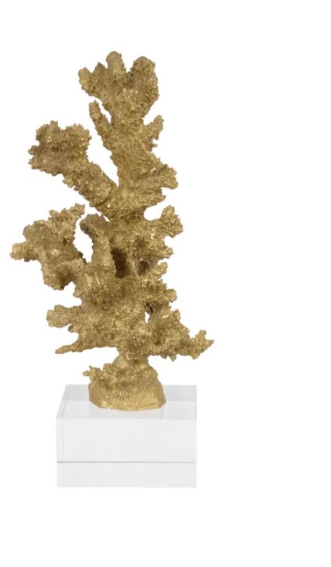 Escultura Decorativa Poliresina Coral Dourado