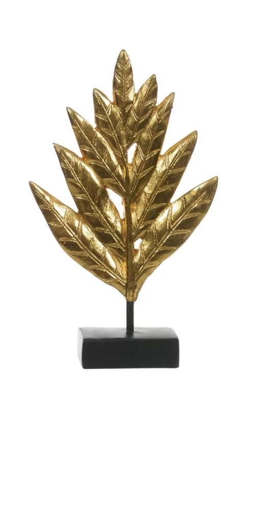 Escultura Decorativa Poliresina Folha Dourado